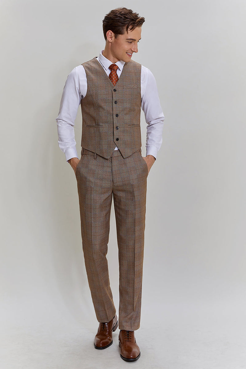 Load image into Gallery viewer, Brown Men&#39;s 3 Piece Plaid Prom Party Suits
