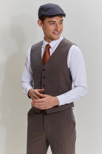 Coffee Pinstripe 3 Piece Men's Party Suits