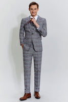 Load image into Gallery viewer, Grey Plaid Wide Peak Lapel 3 Piece Single Breasted Men&#39;s Suits