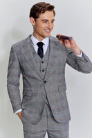 Load image into Gallery viewer, Grey Plaid Wide Peak Lapel 3 Piece Single Breasted Men&#39;s Suits