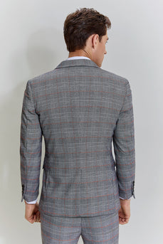 Grey Plaid Wide Peak Lapel 3 Piece Single Breasted Men's Suits