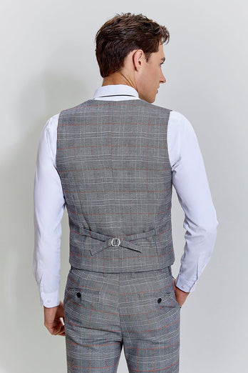 Grey Plaid Wide Peak Lapel 3 Piece Single Breasted Men's Suits