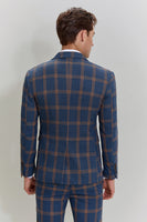 Load image into Gallery viewer, Grey Blue Men&#39;s 3 Piece Plaid Notched Lapel Prom Suits