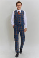 Load image into Gallery viewer, Grey Blue Men&#39;s 3 Piece Plaid Notched Lapel Prom Suits
