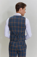 Load image into Gallery viewer, Grey Blue Men&#39;s 3 Piece Plaid Notched Lapel Prom Suits