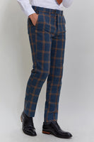 Load image into Gallery viewer, Grey Blue Men&#39;s 3 Piece Plaid Notched Lapel Prom Suits