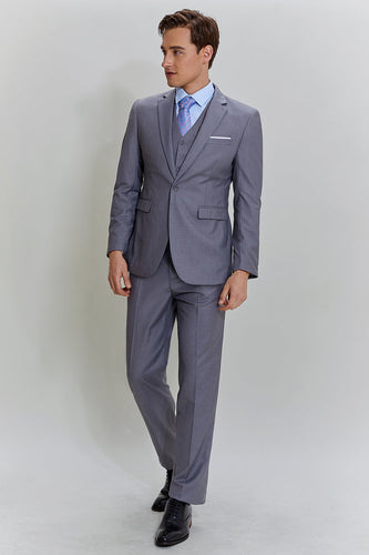 Grey Men's 3 Piece Notched Lapel Prom Suits