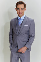 Load image into Gallery viewer, Grey Men&#39;s 3 Piece Notched Lapel Prom Suits