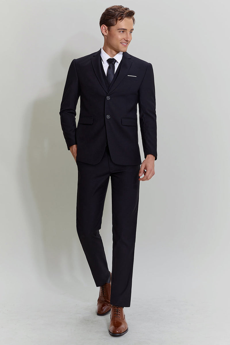 Load image into Gallery viewer, Black Three Piece Suit for Men with Notched Lapel