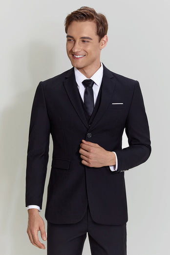 Black Three Piece Suit for Men with Notched Lapel
