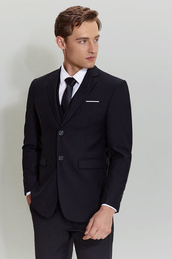 Black Three Piece Suit for Men with Notched Lapel