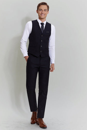 Black Three Piece Suit for Men with Notched Lapel