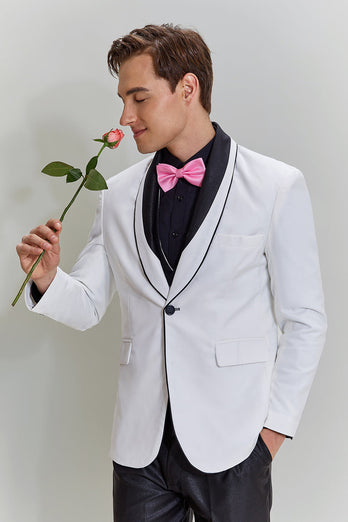White Men's 3 Piece Shawl Lapel Prom Suits