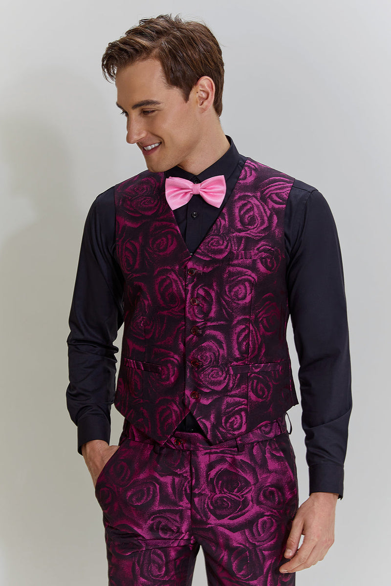 Load image into Gallery viewer, Fuchsia Floral Jacquard 3 Piece Men&#39;s Prom Suits