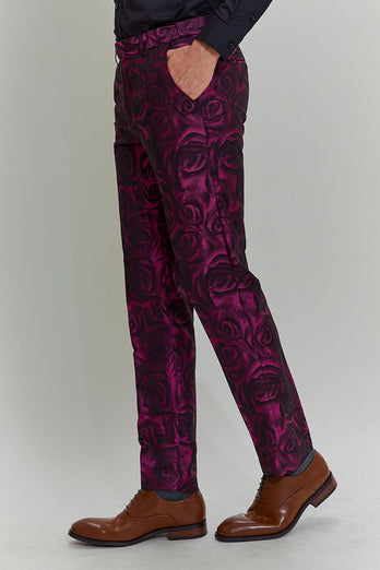 Fuchsia Floral Jacquard 3 Piece Men's Prom Suits