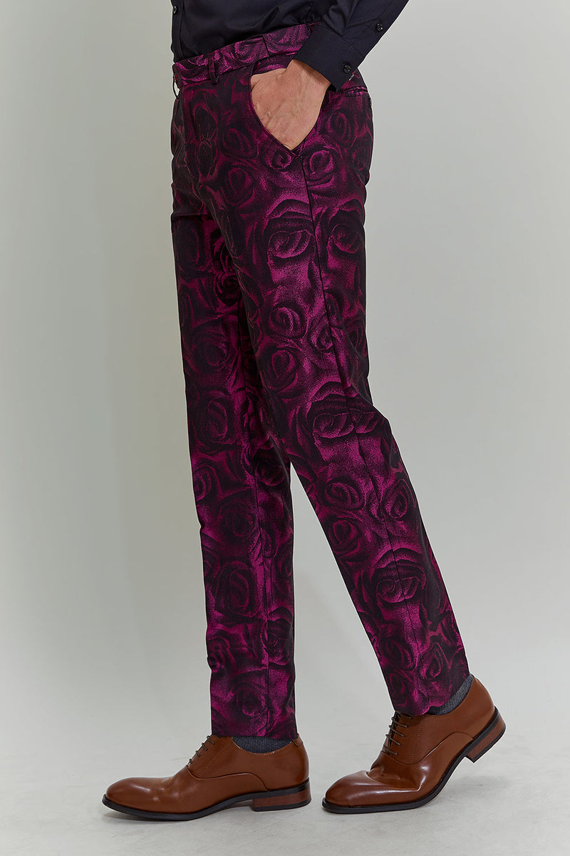 Load image into Gallery viewer, Fuchsia Floral Jacquard 3 Piece Men&#39;s Prom Suits