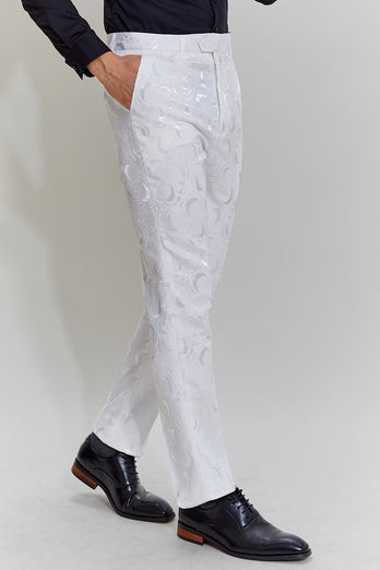 White Jacquard Satin 2 Piece Shawl Lapel Men's Prom Suits