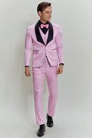 Load image into Gallery viewer, Pink Jacquard Satin Shawl Lapel 3 Piece Men&#39;s Prom Suits