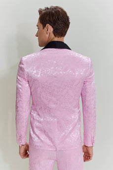 Pink Jacquard Satin Shawl Lapel 3 Piece Men's Prom Suits