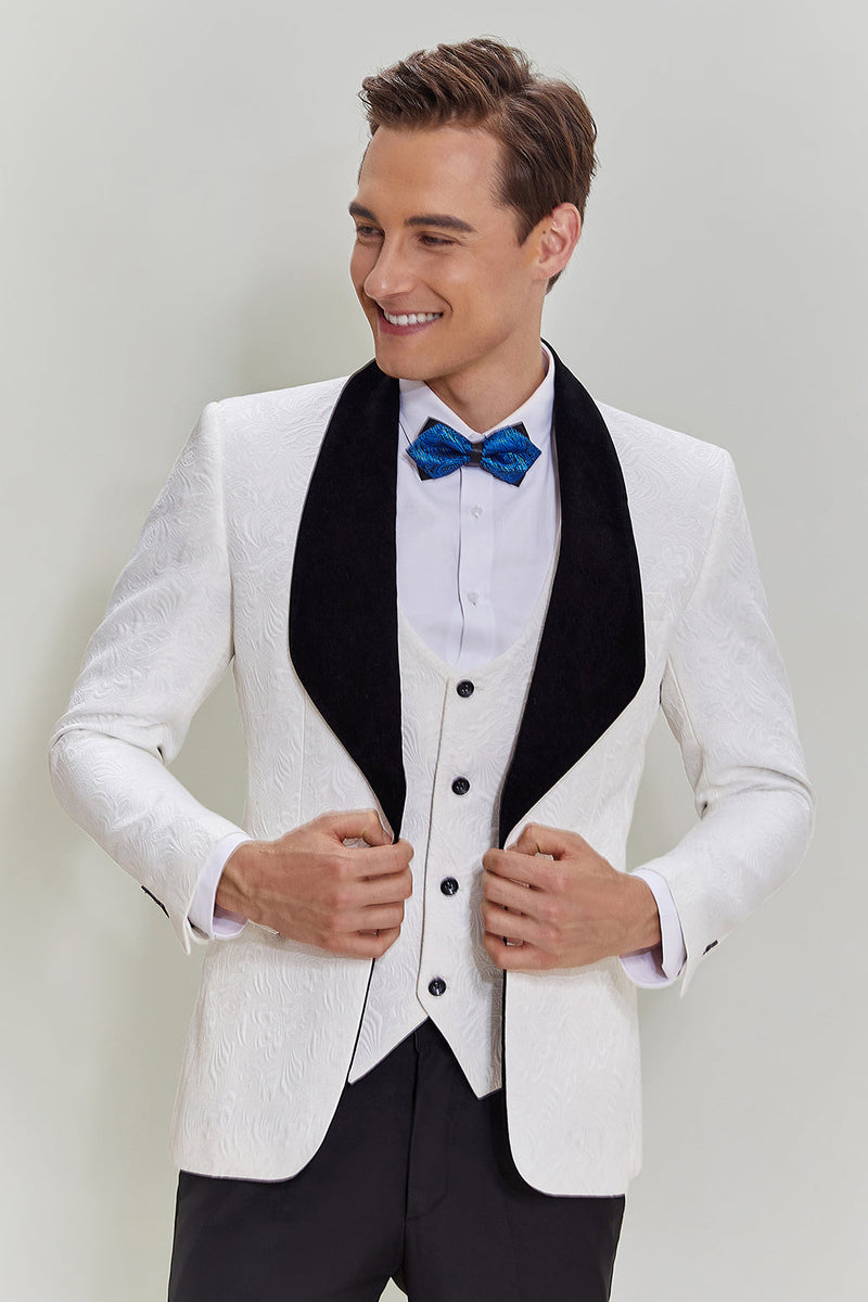 Load image into Gallery viewer, White Jacquard 3 Piece Men&#39;s Suits with Shawl Lapel