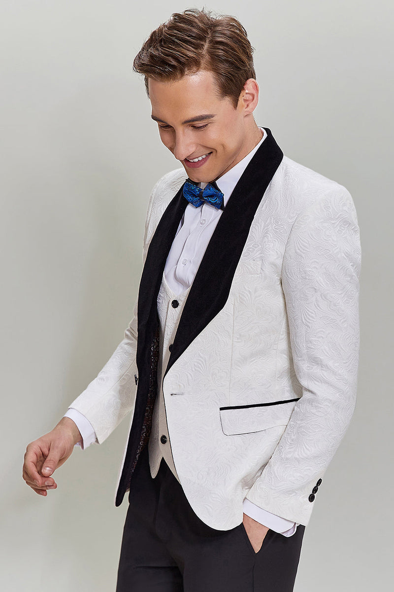 Load image into Gallery viewer, White Jacquard 3 Piece Men&#39;s Suits with Shawl Lapel