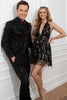 Load image into Gallery viewer, Men&#39;s Black 3-piece Jacquard Jacket Vest Pants Suit