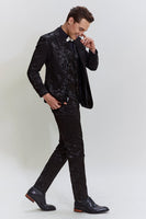 Load image into Gallery viewer, Men&#39;s Black 3-piece Jacquard Jacket Vest Pants Suit