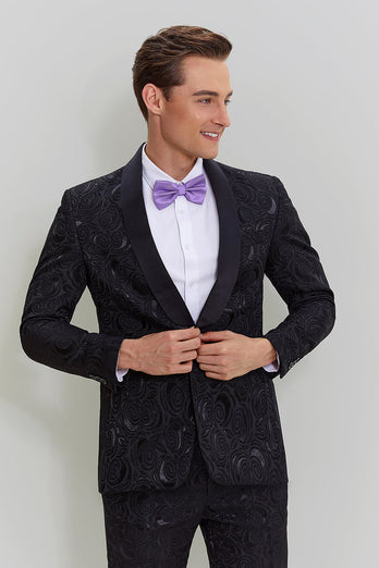 Men's Black 2-piece Jacquard One Button Fit Suit Set