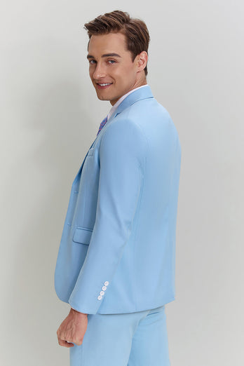 Sky Blue 3 Piece Notched Lapel Men's Modern Fit Suit