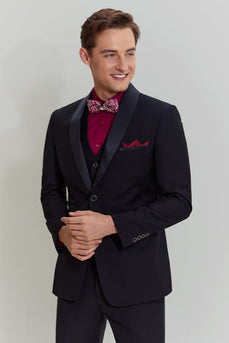 Black Men's 3 Piece Slim Fit Shawl Lapel Suit