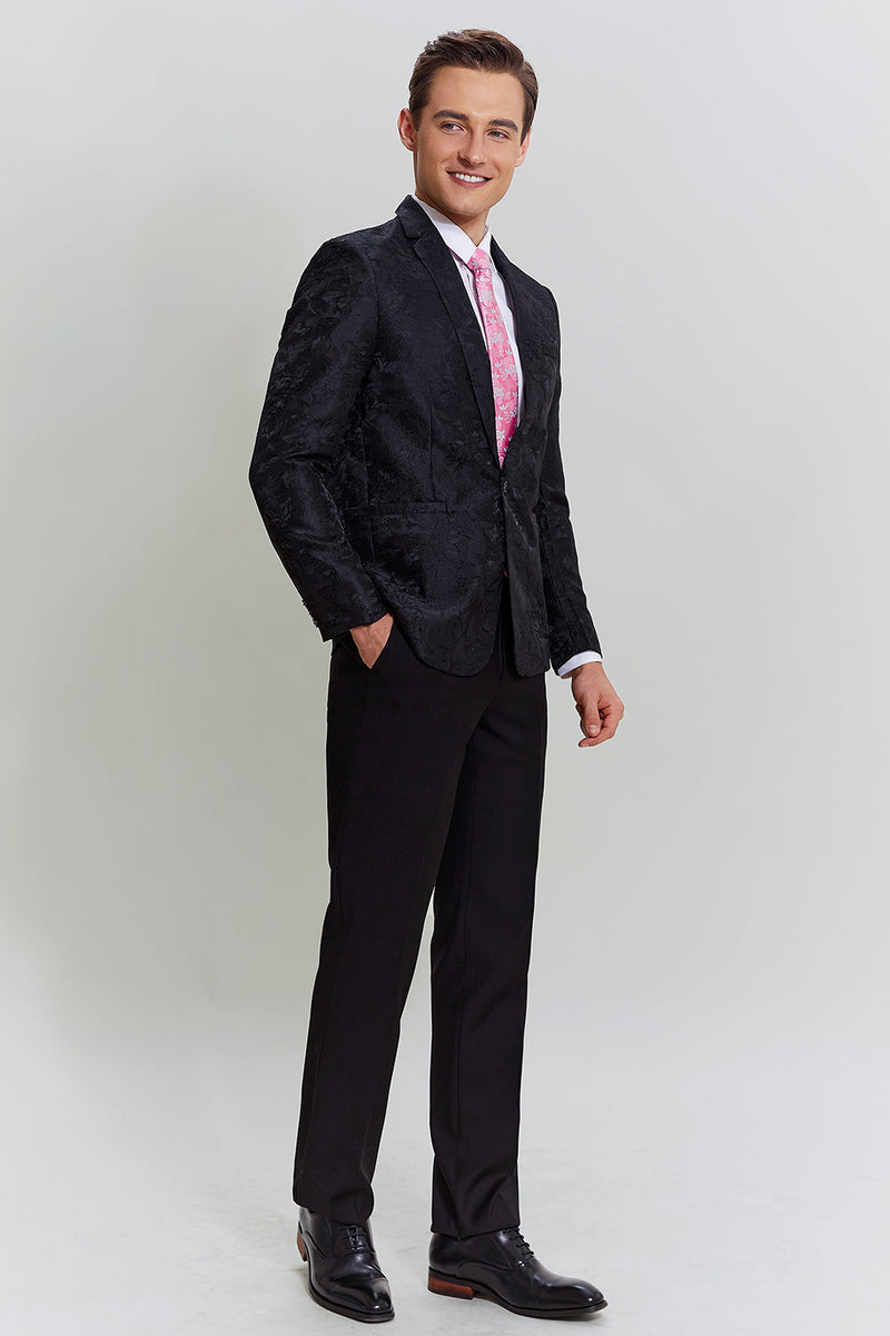 Load image into Gallery viewer, Black Jacquard Satin Notched Lapel Blazer