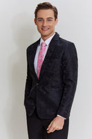 Load image into Gallery viewer, Black Jacquard Satin Notched Lapel Blazer