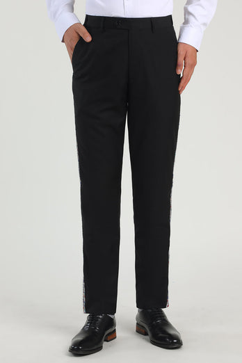 Black Straight Leg Men's Suits Pants with Beading