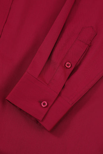 Men's Red Wrinkle-Free Solid Long Sleeves Dress Shirt