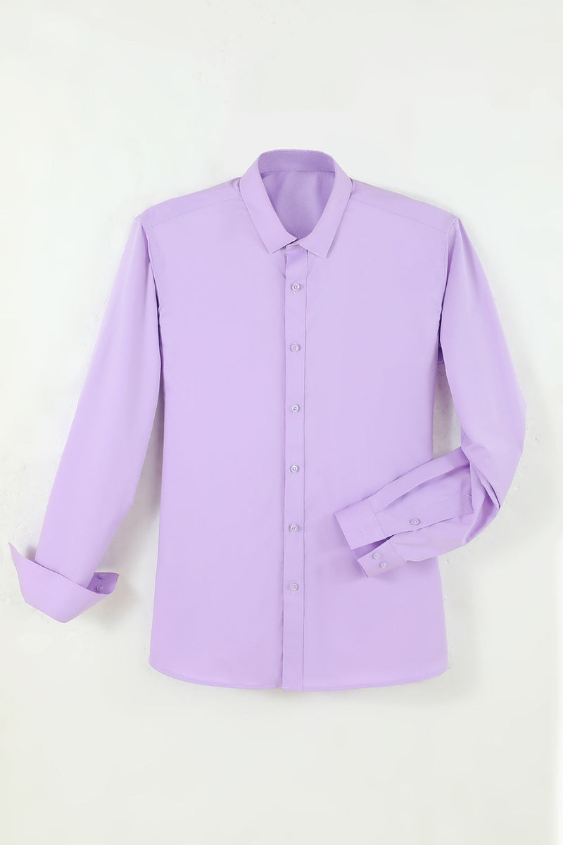 Load image into Gallery viewer, Men&#39;s Purple Wrinkle-Free Solid Long Sleeves Dress Shirt