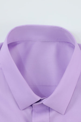 Men's Purple Wrinkle-Free Solid Long Sleeves Dress Shirt