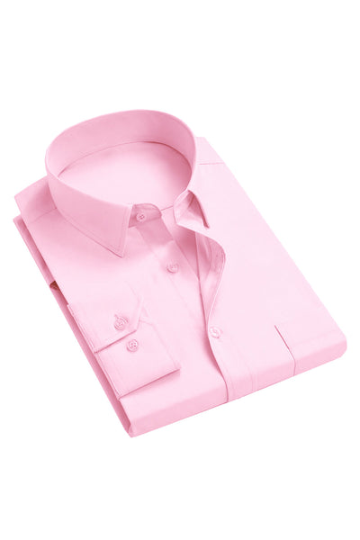 Pink Men's Solid Long Sleeves Collar Dress Suit