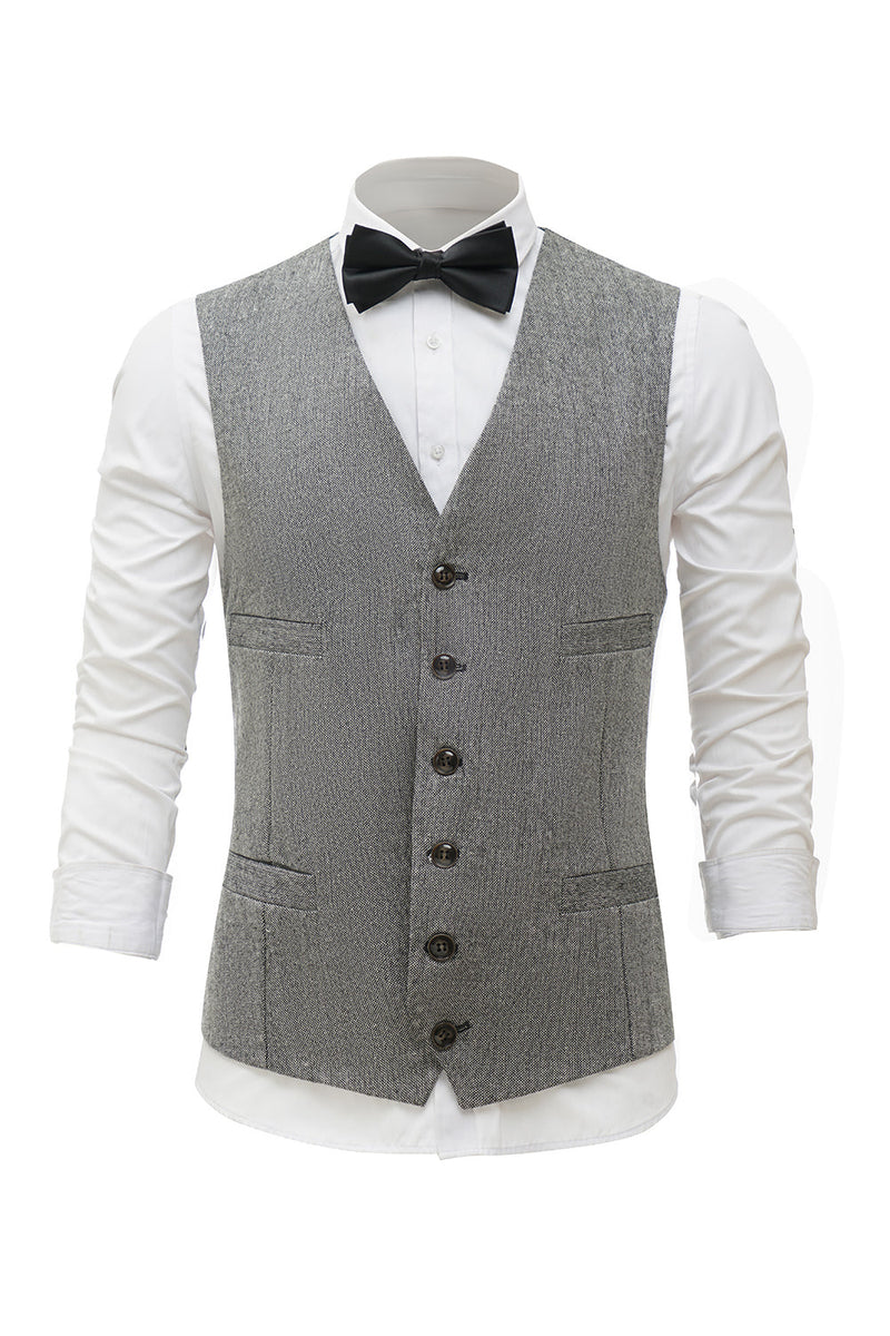 Load image into Gallery viewer, Grey Solid Single Breasted Shawl Lapel Men's Suit Vest