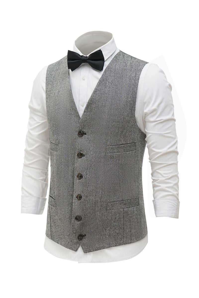 Load image into Gallery viewer, Grey Solid Single Breasted Shawl Lapel Men's Suit Vest