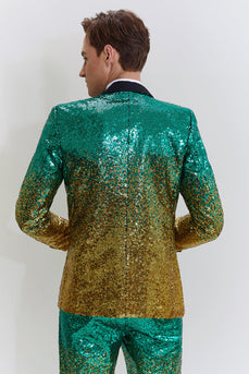 Gold Green Men's 2 Piece Notched Lapel Sequins Suits
