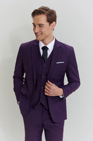 Load image into Gallery viewer, Purple Notched Lapel 3 Piece Homecoming &amp; Prom Suits