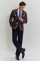 Load image into Gallery viewer, Black Jacquard Satin Notched Lapel Homecoming Blazer
