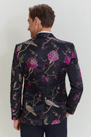 Load image into Gallery viewer, Black Jacquard Satin Notched Lapel Homecoming Blazer