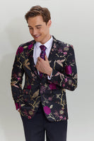 Load image into Gallery viewer, Black Jacquard Satin Notched Lapel Homecoming Blazer