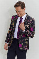 Load image into Gallery viewer, Black Jacquard Satin Notched Lapel Homecoming Blazer