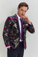 Load image into Gallery viewer, Black Jacquard Satin Notched Lapel Homecoming Blazer