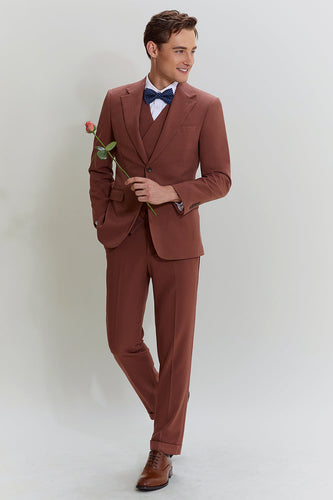 Tan Notched Lapel 3 Piece Single Breasted Party Suits