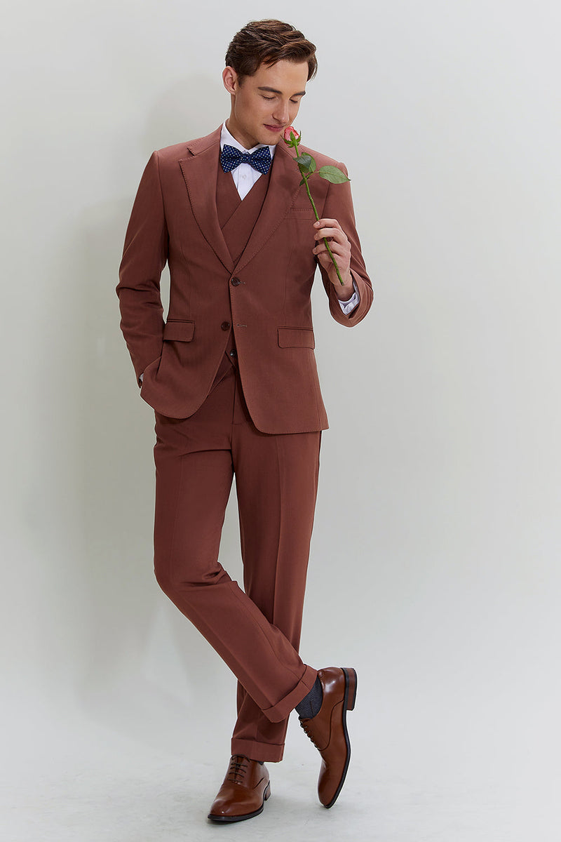 Load image into Gallery viewer, Tan Notched Lapel 3 Piece Single Breasted Party Suits