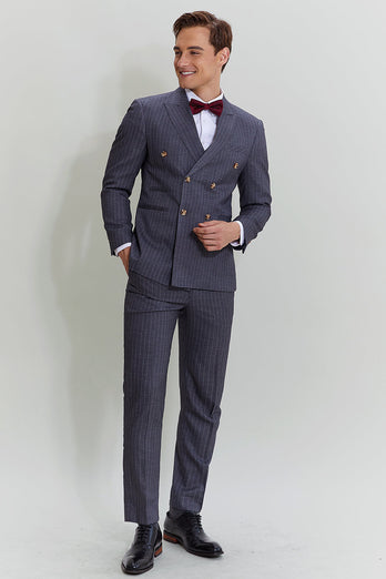 Men's 3 Piece Pinstripe Grey Suit