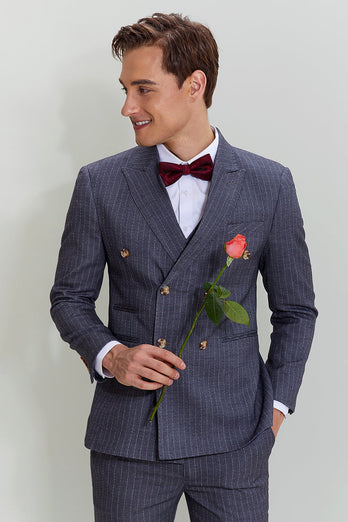 Men's 3 Piece Pinstripe Grey Suit
